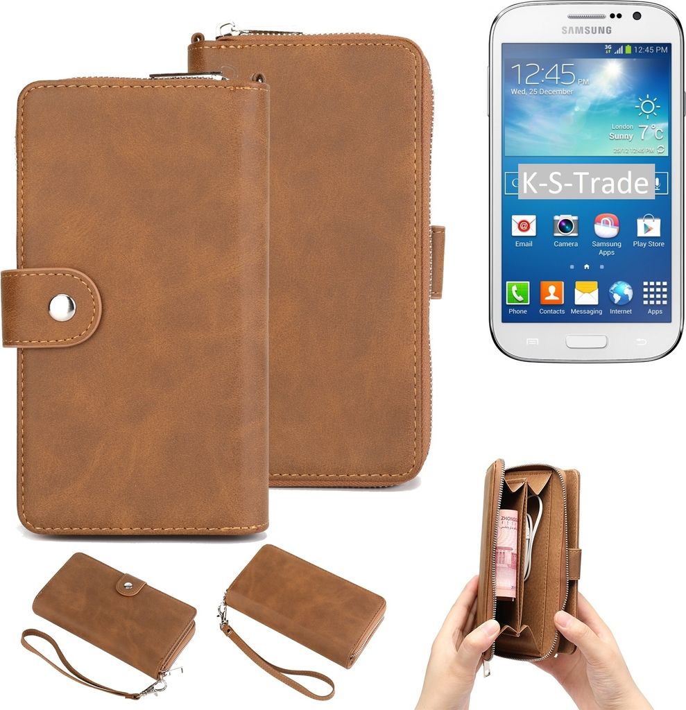 K-S-Trade Handyhülle Schutzhülle kompatibel mit Samsung Galaxy Grand Neo & Portemonnee Tasche Handytasche Case Etui Geldbörse Wallet braun (1x)