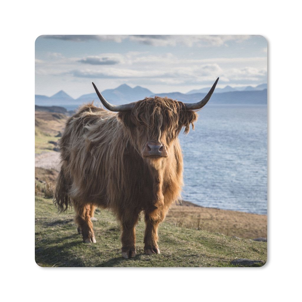 MuchoWow Mauspad Mousepad Schottische Highlander - Bergen - Meer 30x30 cm - Mousepads - Maus Mat - Pad - Mausunterlage - Gaming