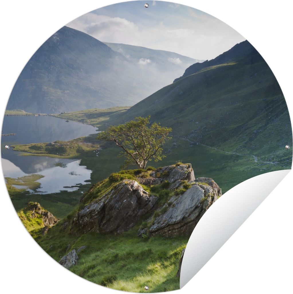 MuchoWow Gartenposter Outdoor-Poster Rund Buntes Bild einer Berglandschaft Ø 150 cm Gartendeko Rundes Poster draußen