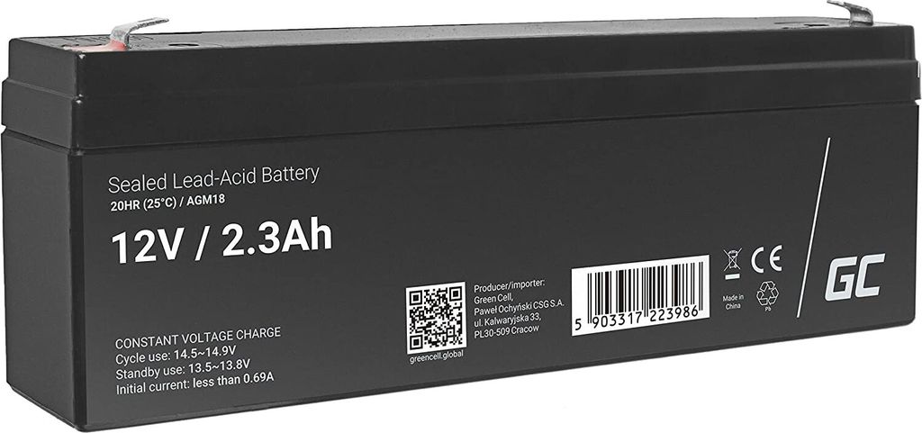 Green Cell AGM 12V 2,3Ah Akku VRLA Blei-Batterie Bleiakku Ersatzakku Gelakku Akkubatterie Zyklenfest Unbemannt Spielzeug | Elektro Spielzeug| Ala...