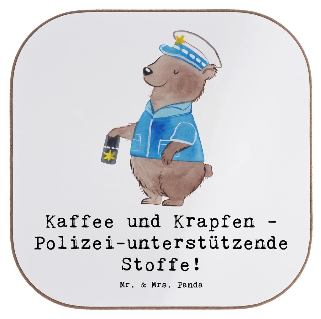 Mr. & Mrs. Panda Untersetzer für Gläser Polizist Kaffee Krapfen - Weiß - Geschenk, personalisierte Geschenke, Wertschätzung, Berufsprodukte, Si...