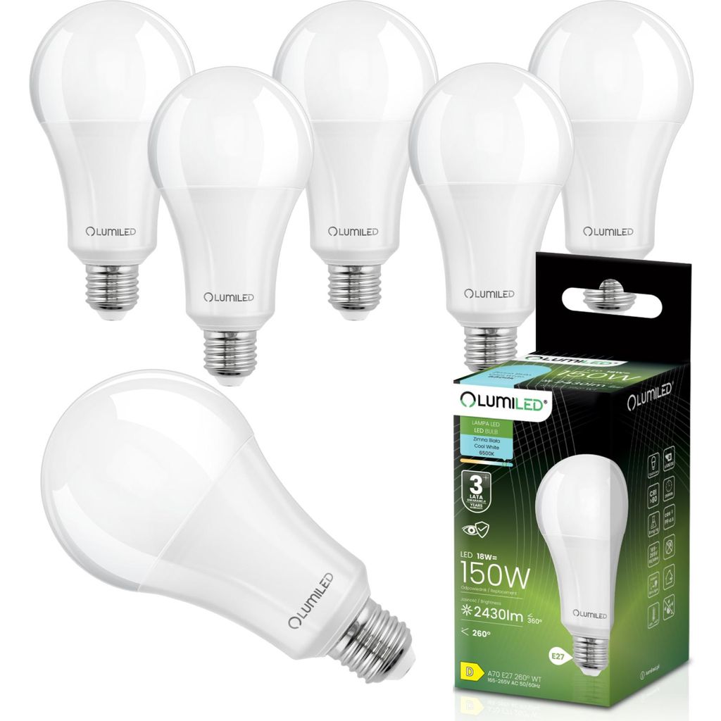 LUMILED 6 Stück LED Lampe E27 A70 18W ersetzt 150W 2430lm Produktbild 