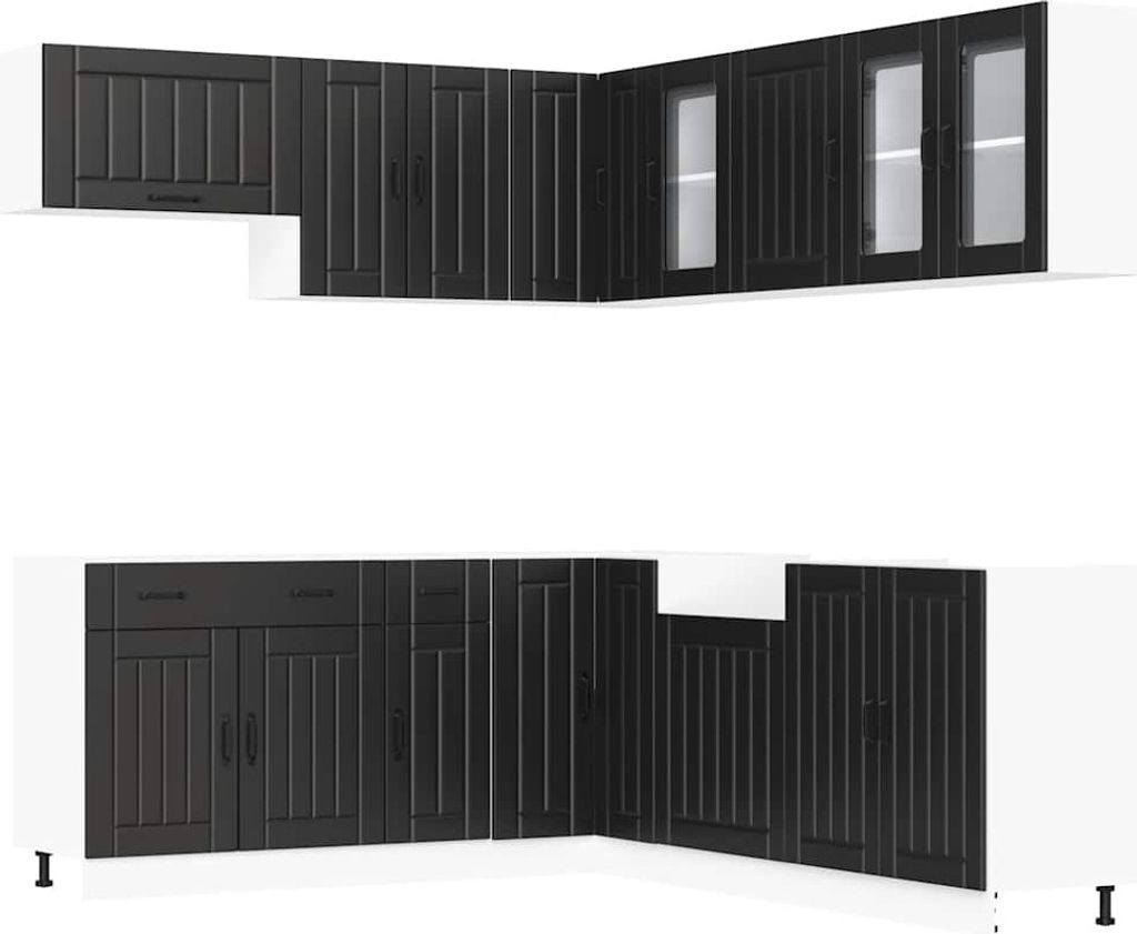 vidaXL 11-tlg. Küchenschrank-Set Lucca Schwarz Holzwerkstoff