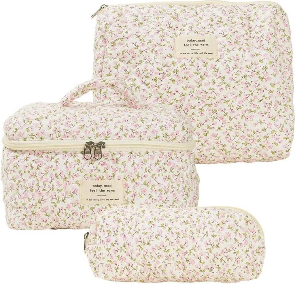 Set 3 Pochette Fiori Estetica Cottagecore | Borse Trucco Cotone