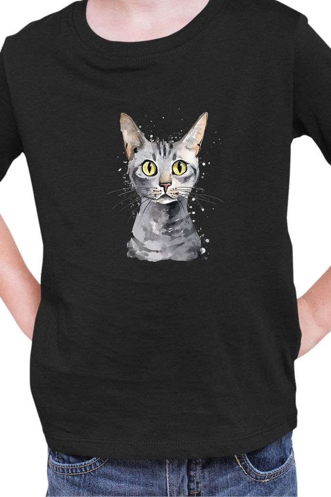 Kinder T-Shirt Funny Cats Breeds Egyptian Mau Cat 021, 5-6 Jahr - 116 / Schwarz