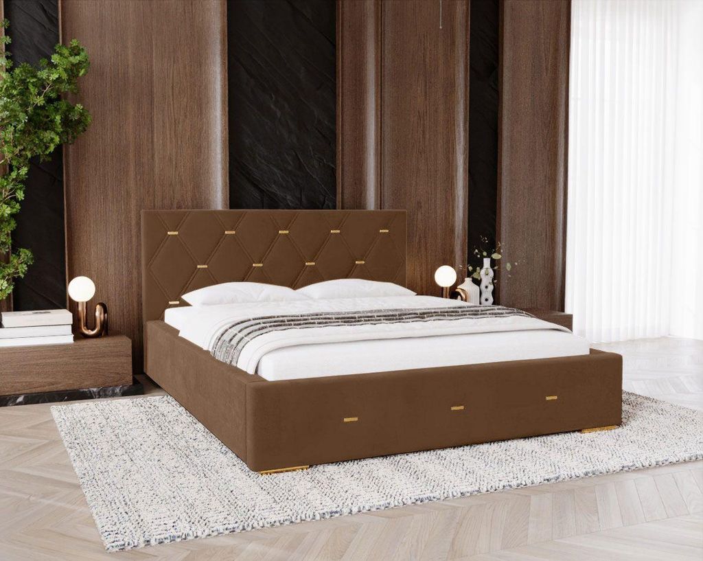 Gepolstertes Doppelbett 140x200 mit Stauraum DANVILLE 2 - braun