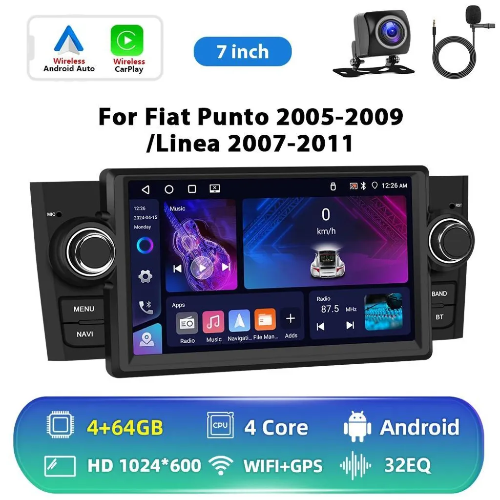 Autoradio Android pour Fiat Punto et Linea - Écran 7 pouces 6+128 Go