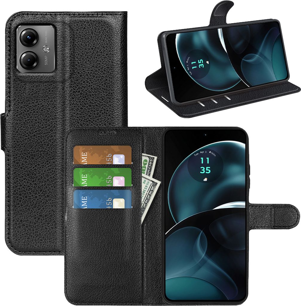 Für Motorola Moto G14 Smart Handy Tasche Schwarz Etuis Kunst-Leder Hülle Cover Case Book