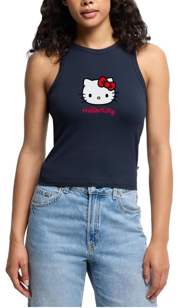 Spreadshirt Hello Kitty Klassisch Mit Schriftzug Cropped Frauen Organic Tank Top, XL, Navy
