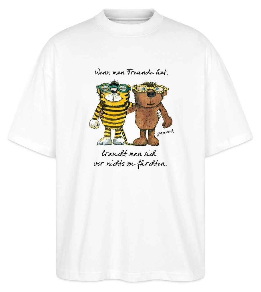 Spreadshirt Janosch Tiger Und Bär Wenn Man Freunde Hat Zitat Oversize Uni T-Shirt, L, Weiß