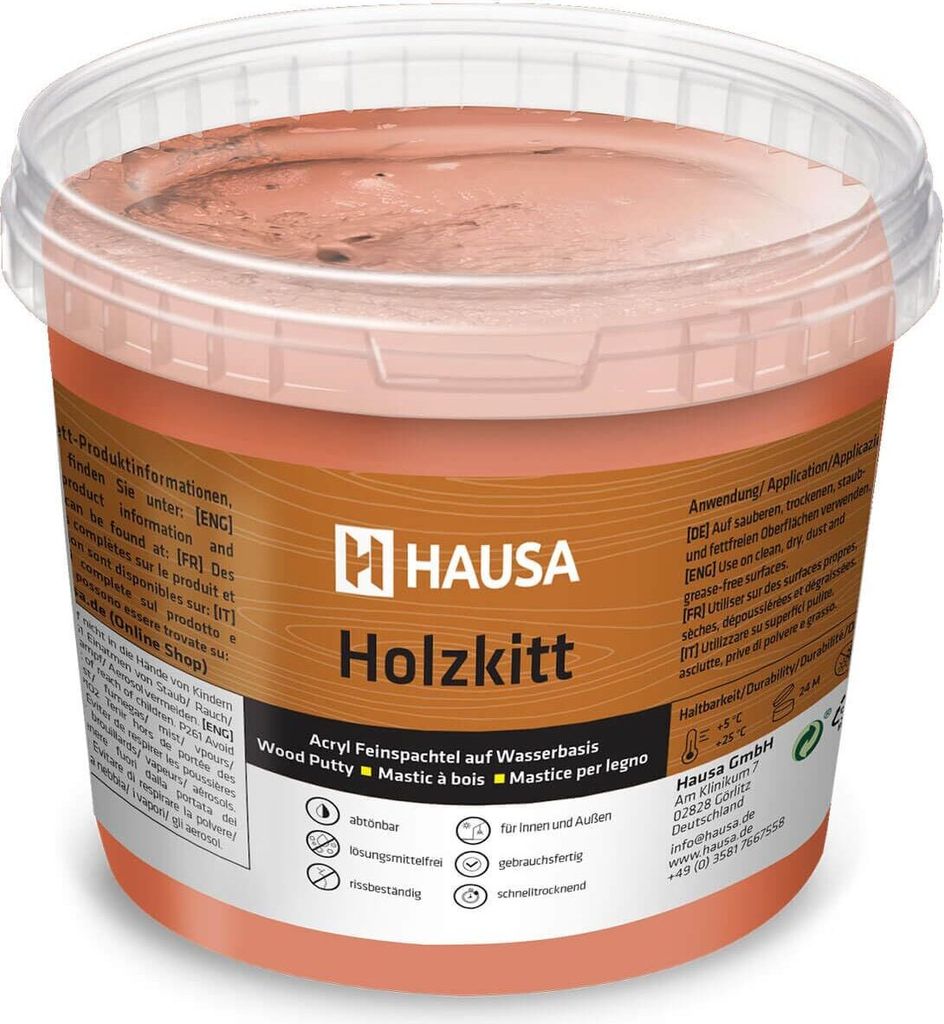 HAUSA Holzkitt 1 kg Mahagoni Holzspachtelmasse, Kitt für Holz, Holzspachtel/Füllmasse zum Reparieren von Holzschäden gebrauchsfertig ausgezeichn...