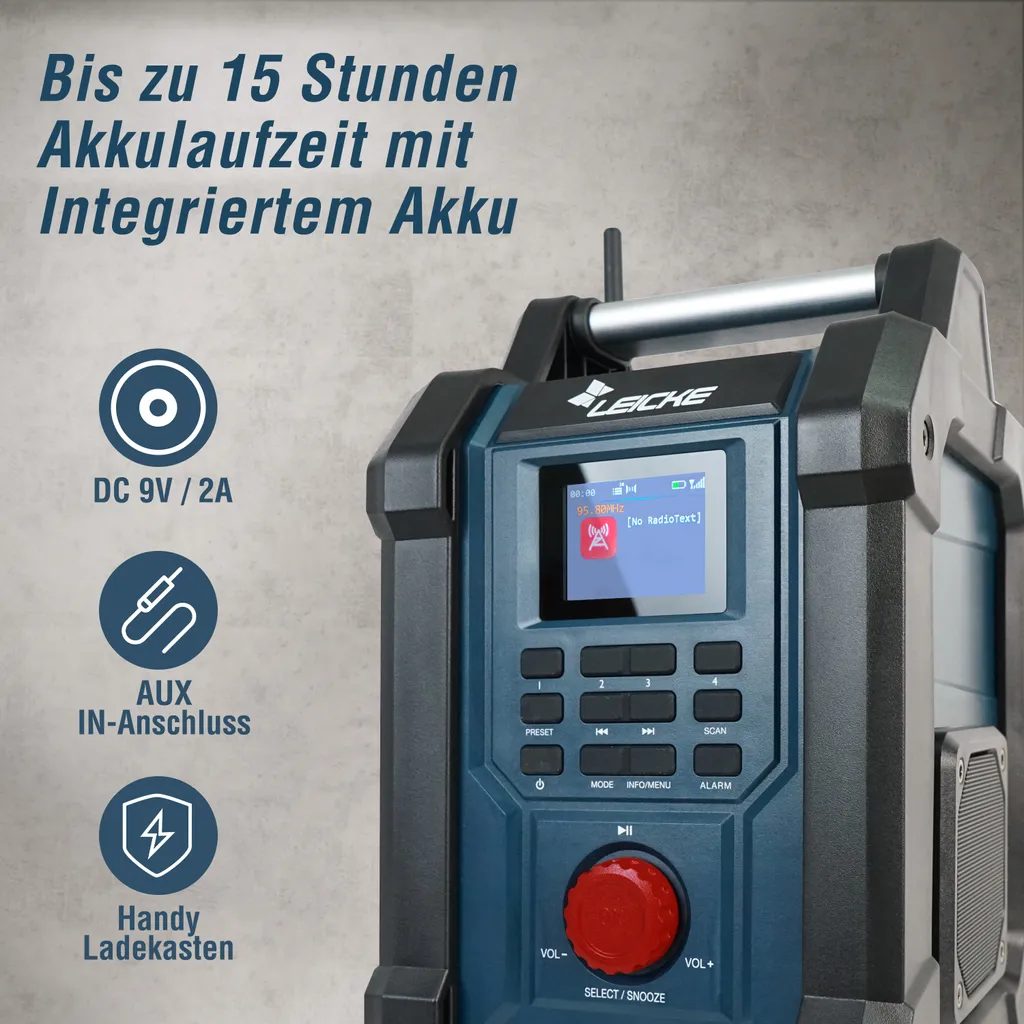 Radio numérique de chantier robuste Leicke DAB+ Bluetooth et écran LCD - 5