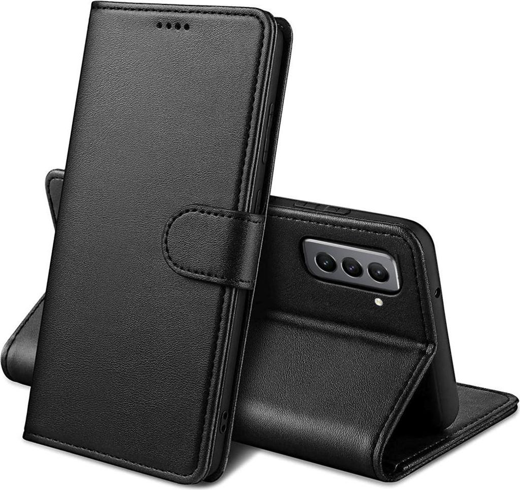 Hülle für Samsung Galaxy S22 PLUS 5G - Schwarze Brieftasche Klappe Magnetisiert Aufbewahrung Karten Handyhülle Phonillico