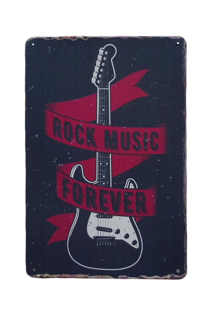 Wandplatte - Rock Music Forever - Wandschild - Metall Sign - Wand Dekoration - Retro Blechschild - Blechschild