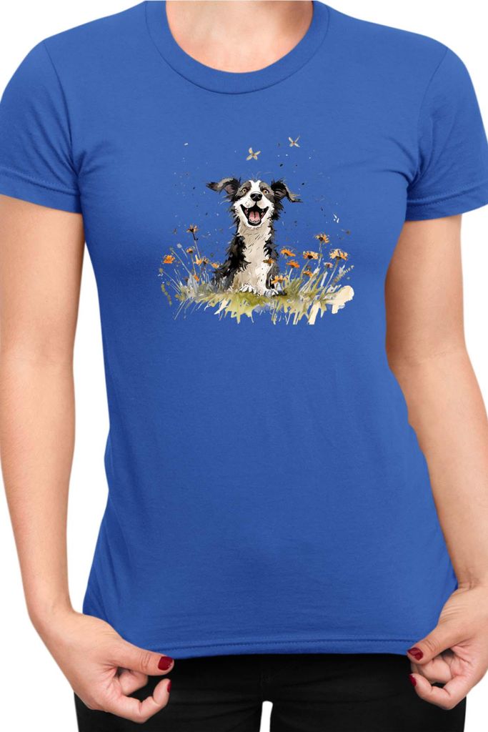 Damen T-Shirt Funny Dogs Breeds Border Collie Dog Breed 010, Lady XL / Blau