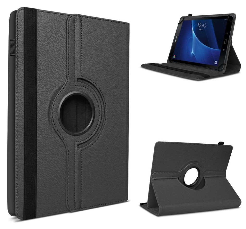 Samsung Galaxy Tab 4 / 3 / 2 10.1 Tablet Hülle Tasche Schutzhülle Case DrehbarFarbe 360 Uni:Schwarz