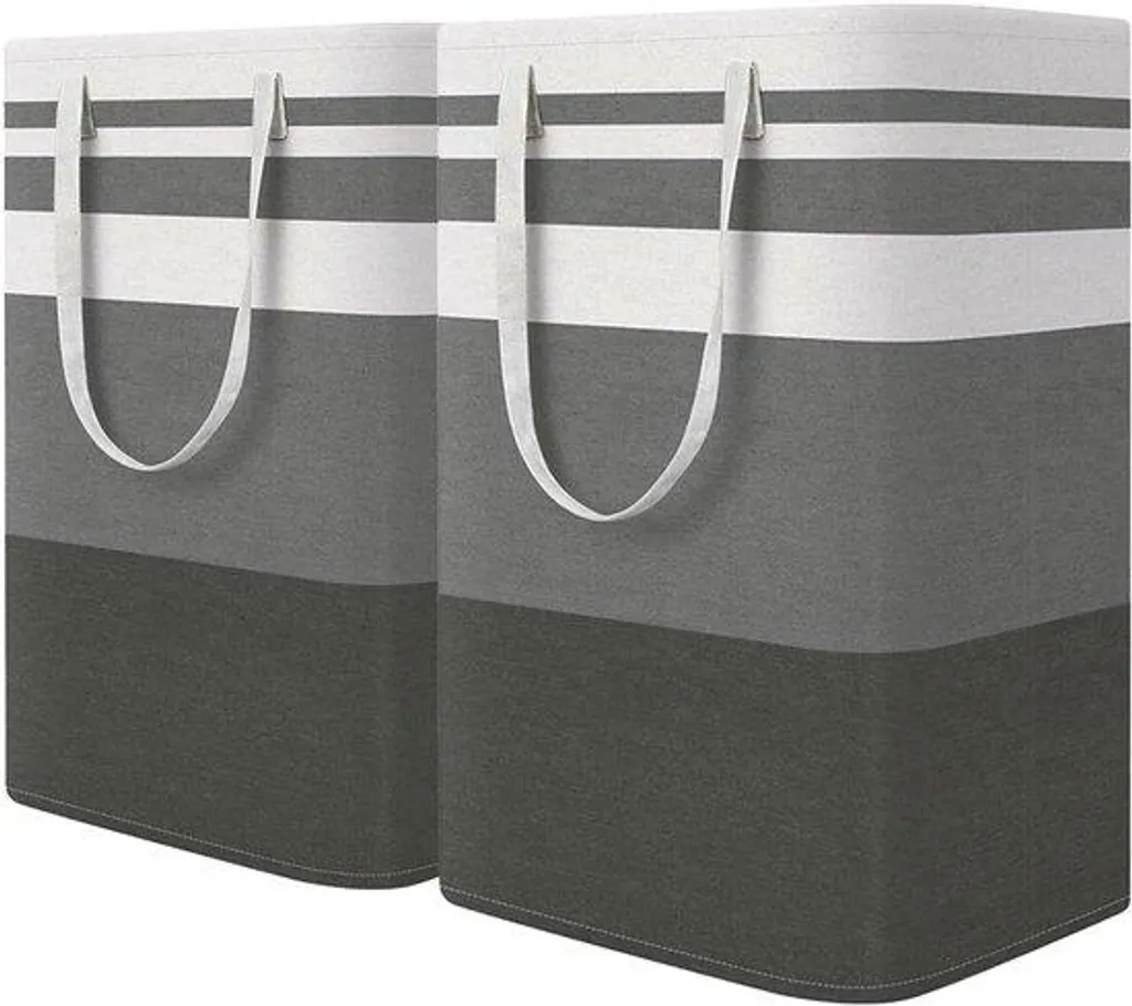 Panier à linge pliable 75L gris haute capacité - Bac à linge avec poignées