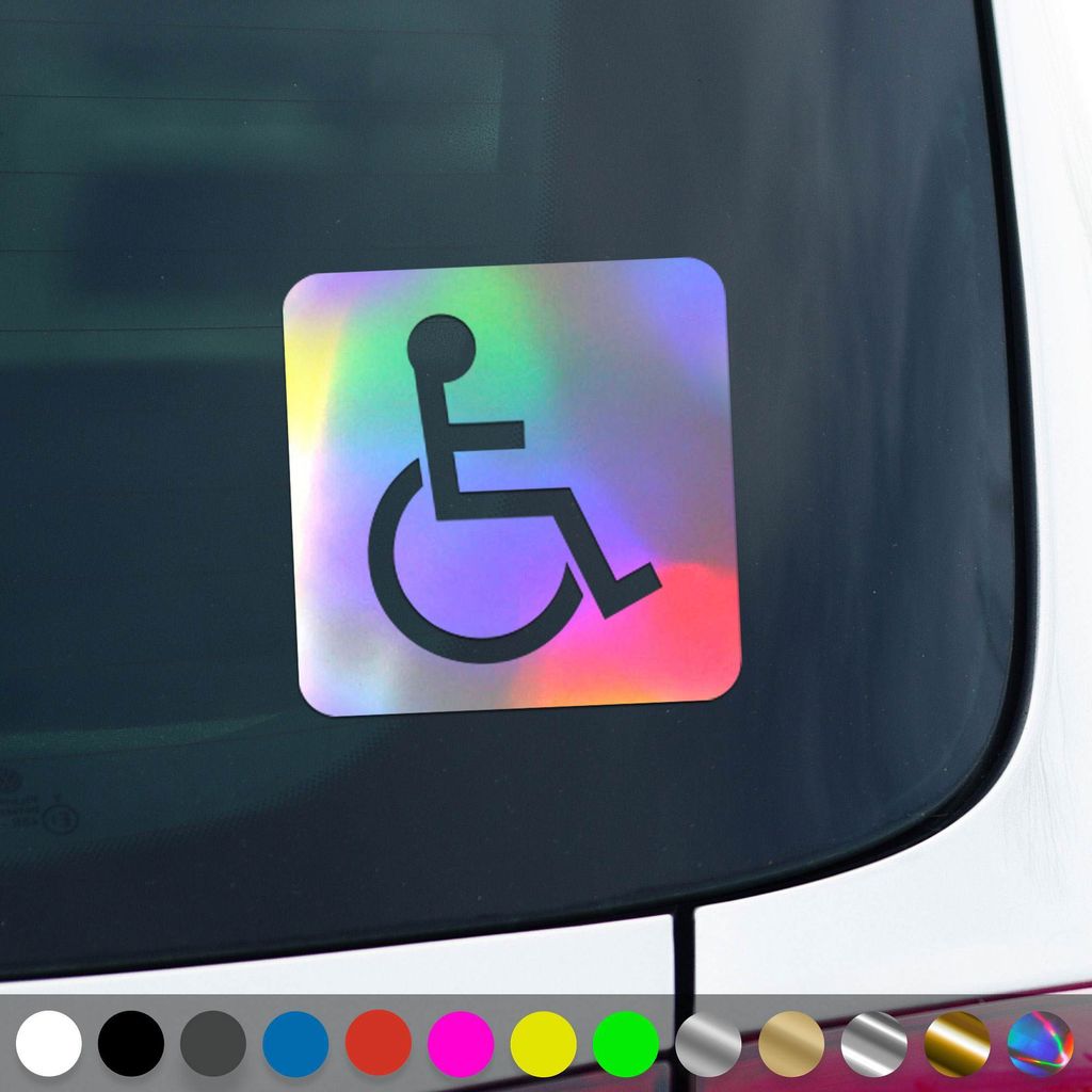 PantherPixel Rollstuhl Aufkleber Behindert Hinweis Rollstuhlfahrer Sticker Auto Geschenkidee Farbe Oilslick-Hologramm