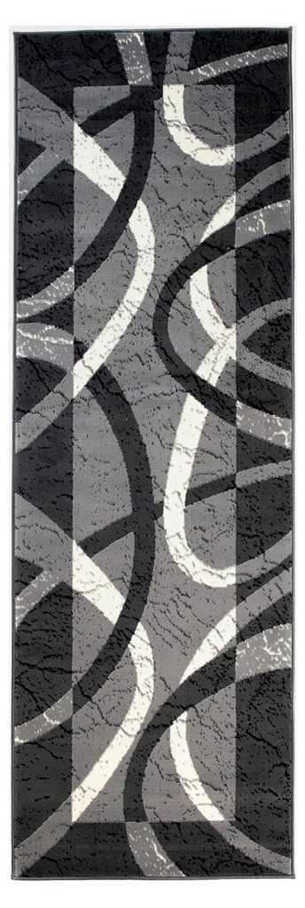 Carpeto Moderner Läufer Teppich Grau 70 x 150 cm Wellenmuster Kurzflor Monaco Kollektion