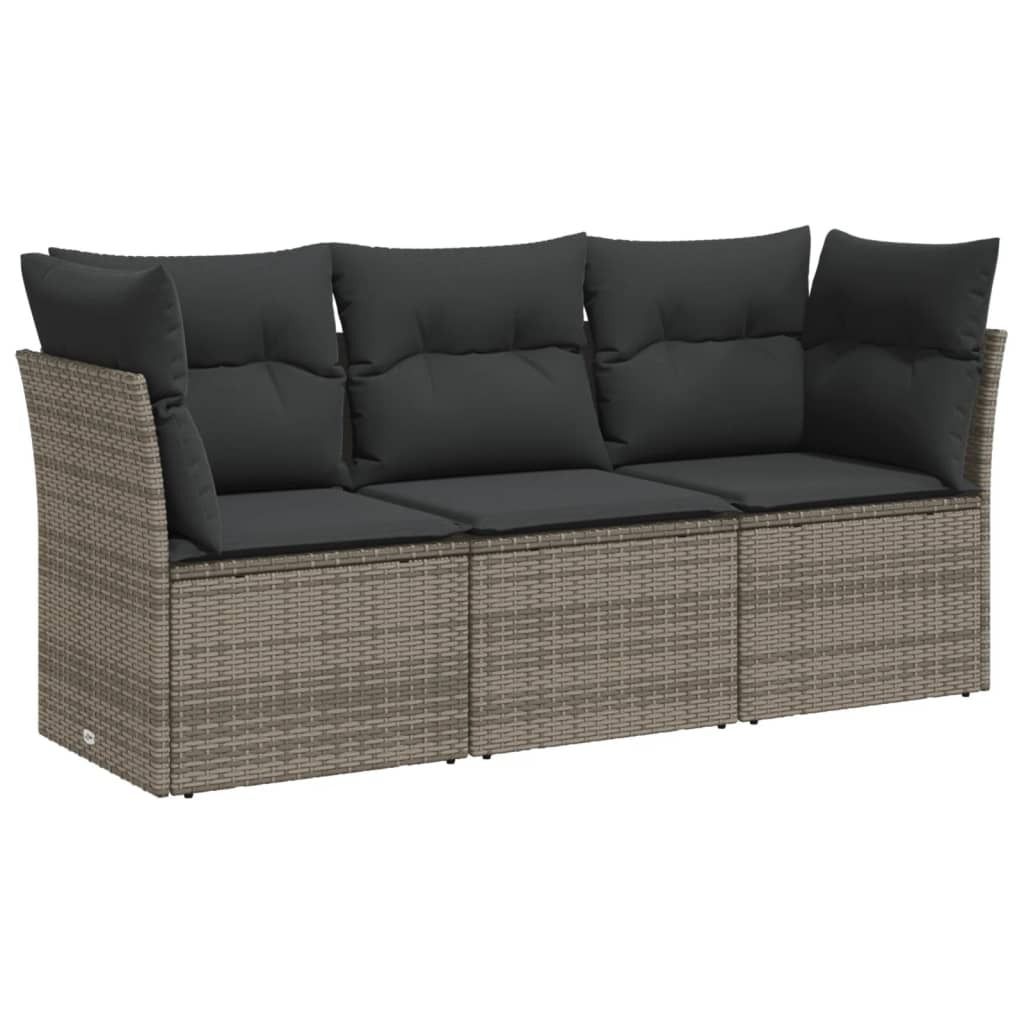 3-tlg. Garten-Sofagarnitur mit Kissen Grau Poly Rattan Produktbild 