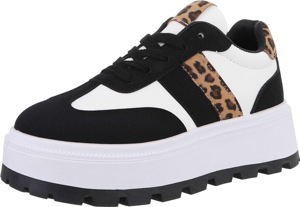 Ital-Design Damen Freizeitschuhe Lederoptik Sneakers Low 88828672 Schwarz Gr. 36