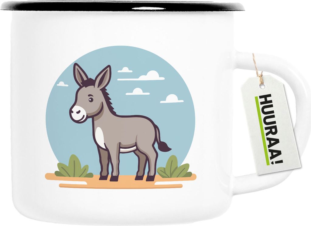 Huuraa Emaille Tasse süßer Esel Comic 300ml Vintage Campingbecher Geschenkidee