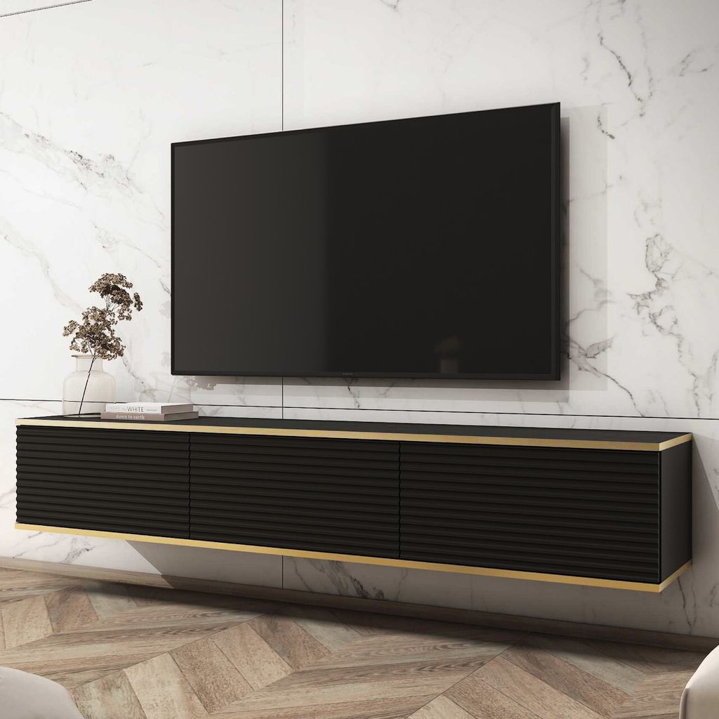 TV Lowboard Schrank Fernsehtisch ORO MDF 175 schwarz 175x30x32cm