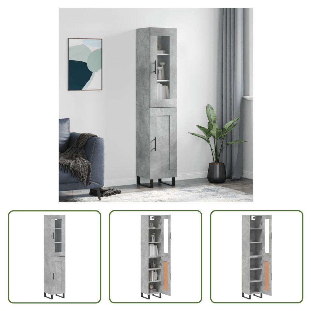 The Living Store Highboard Betongrau 34,5x34x180 cm Holzwerkstoff