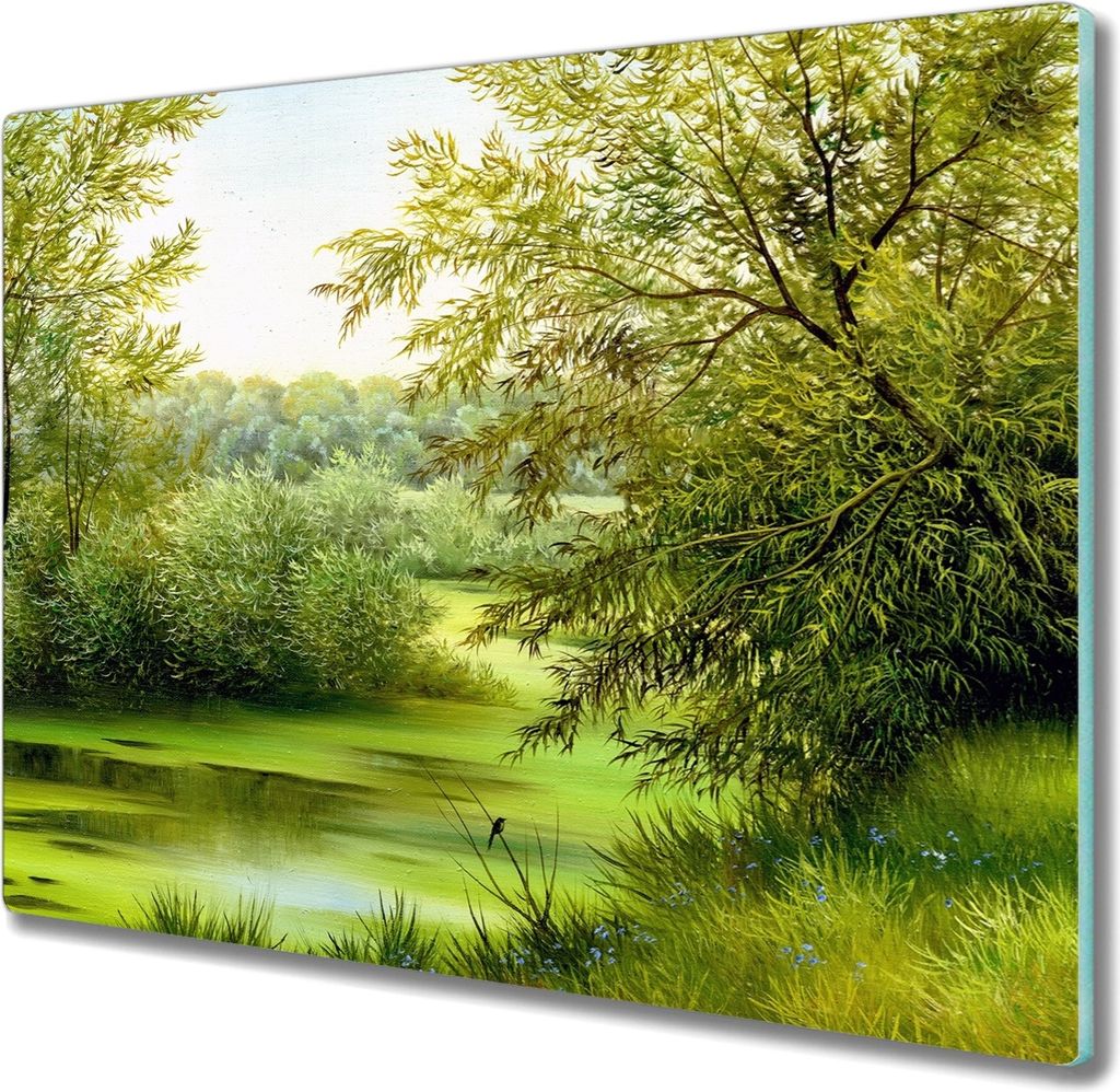 Coloray Schneidebrett Herdabdeckplatte 60x52 cm Kochplattenabdeckung Hackbrett Küchenbrett - Bäume Fluss Natur
