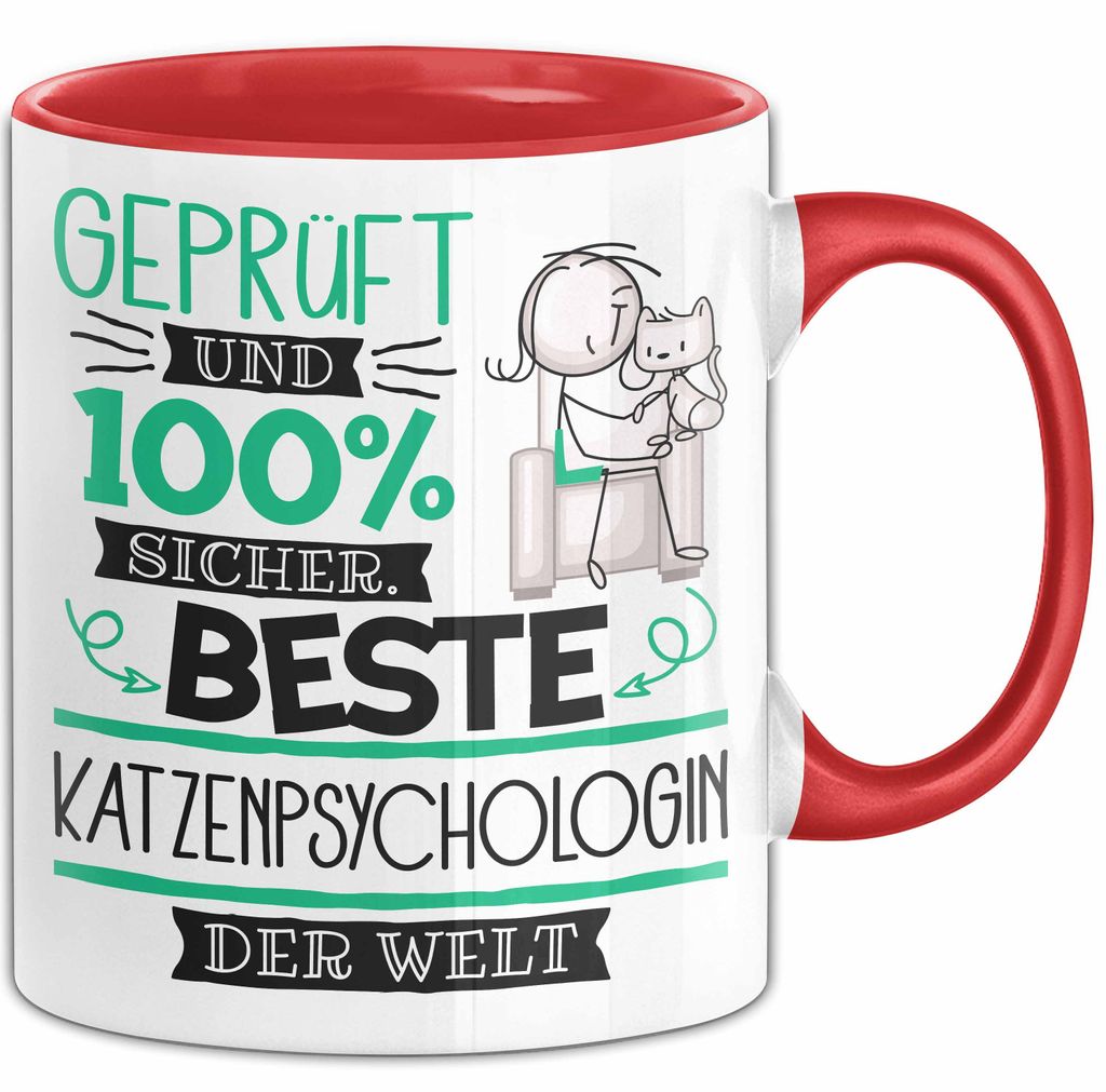 Beste Katzenpsychologin Der Welt Tasse Geschenk für Eine Katzenpsychologin Und Sicher Geschenkidee Geburtstag Weihnachten (Rot)