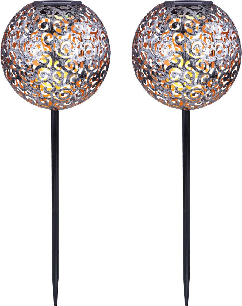 2x LED Solarleuchten, Dekorgeflecht-Kugel, Höhe 54 cm