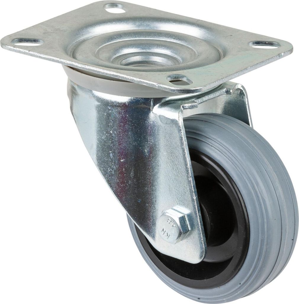 BS Rollen Transportrolle, Lenkrolle, Rad-Ø 80 mm, Tragf. 50 kg, Gummi grau, Bauhöhe 106 mm, Rollenlager
