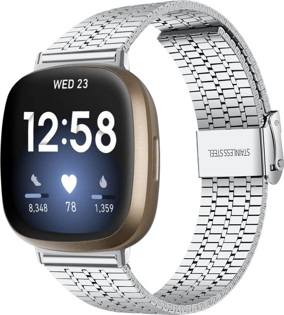 Strap-it Fitbit Versa 3 Edelstahlarmband (Silber)
