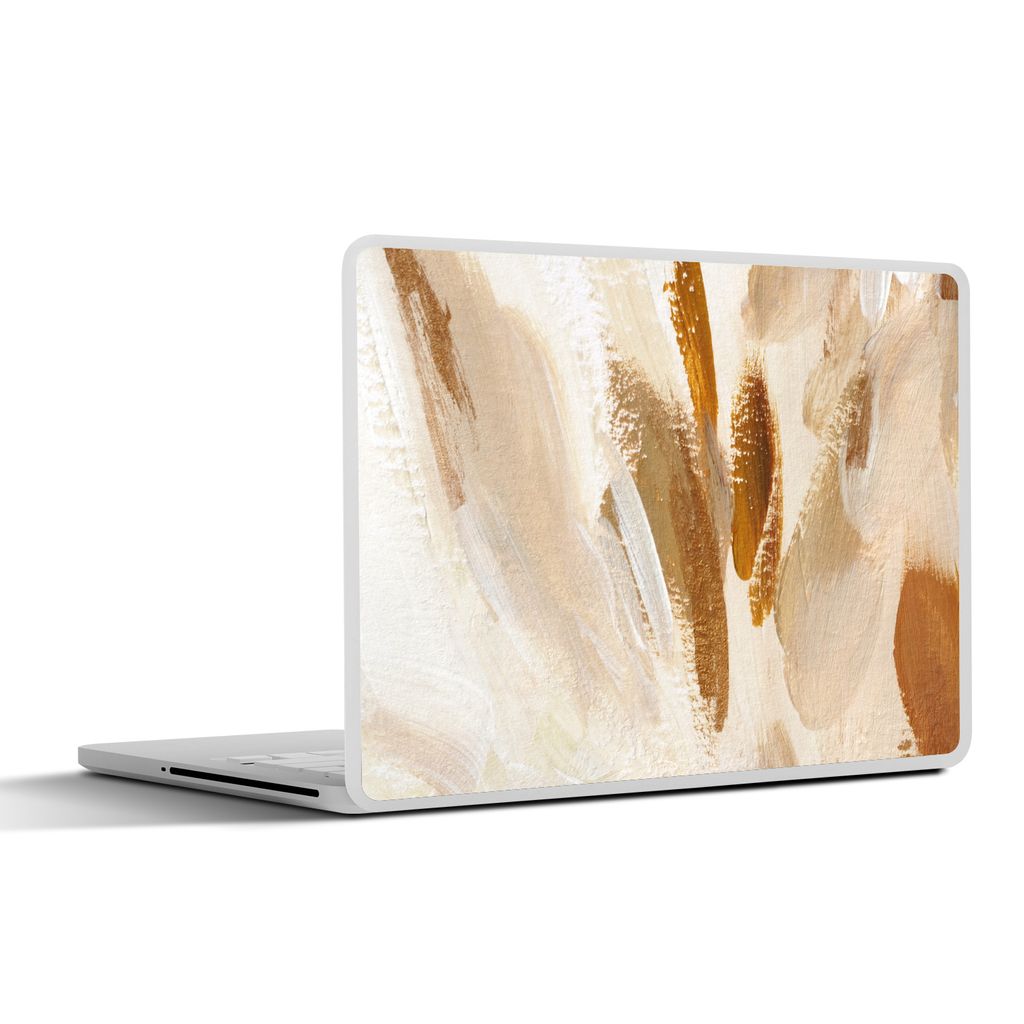 MuchoWow Laptop Aufkleber Sticker Cover Weiß - Braun - Abstrakt 40x30 cm - Laptop Dekoration - Selbstklebend