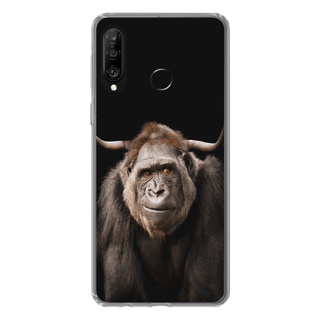 MuchoWow Handyhülle Schutzhülle Hülle für Huawei P30 Lite Affe - Schottischer Highlander - Schwarz Silikon Softcase Handy Hülle - Handyhülle