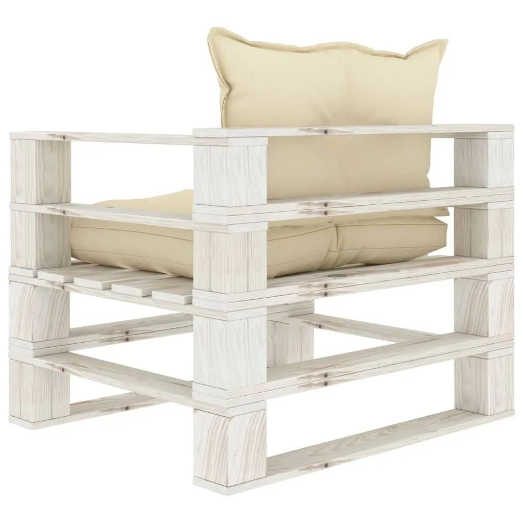 vidaXL Divano da giardino in pallet con cuscini in legno crema - 3