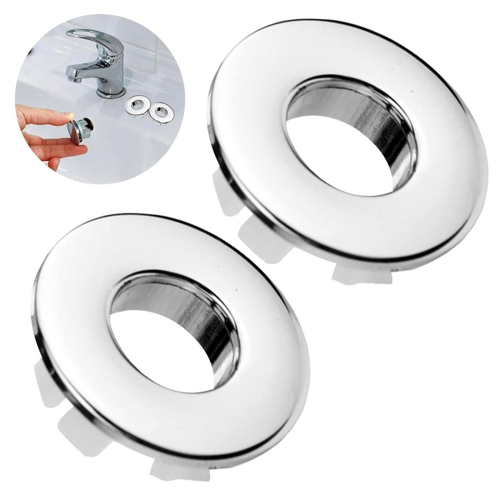 2 Stück Überlaufabdeckung für Waschbecken und universeller Überlaufring für 22-24mm Waschbecken, Badezimmer, Spüle (Silber)