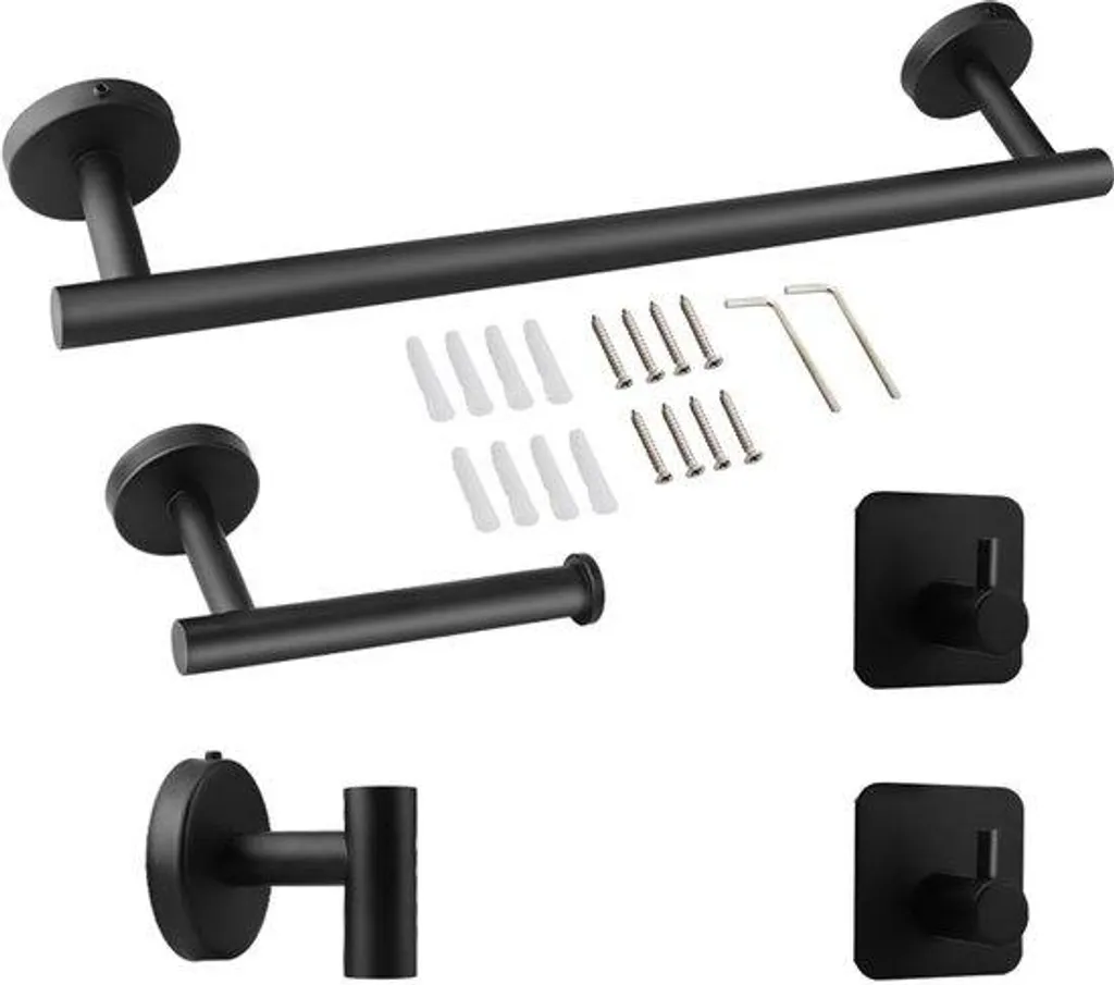 Kit porte-serviettes noir mat 5 pièces en acier inoxydable durable
