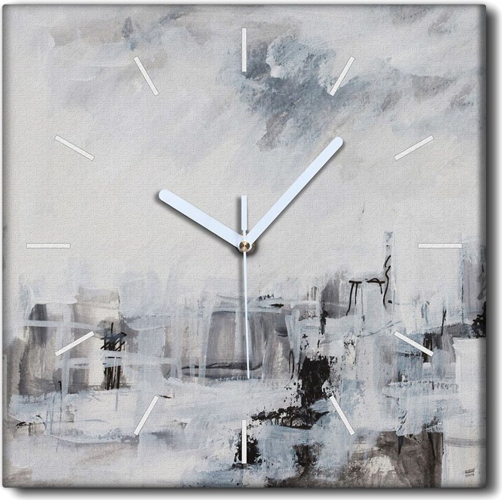 Coloray Uhr auf Leinwand 30x30 cm Wand Uhr Dekoration Wohnzimmer Segeltuch weiße Zeiger -New York Architecture.