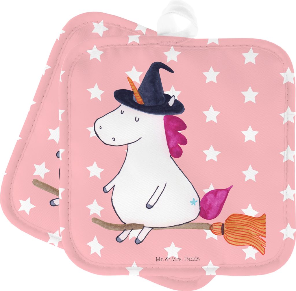 Mr. & Mrs. Panda Topflappen Einhorn Hexe - Rot Pastell - Geschenk, topfhalter, Ehefrau, Kochlappen, Ofenlappen, Unicorn, Einhörner, Topfuntersetze...