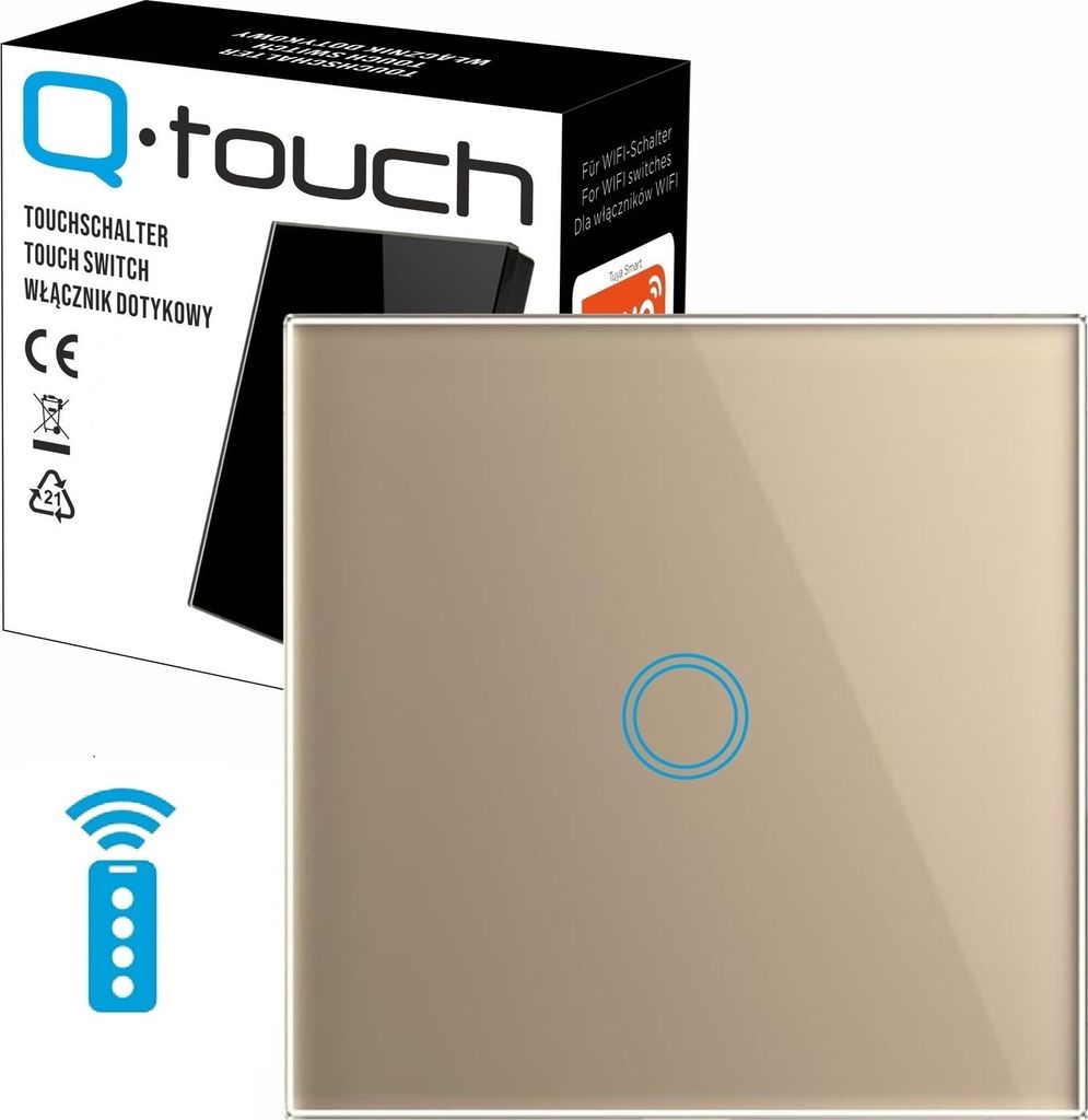 Glas Touch Lichtschalter Wandschalter 1-Fach Schalter LED gold mit Fernbedienungsfunktion