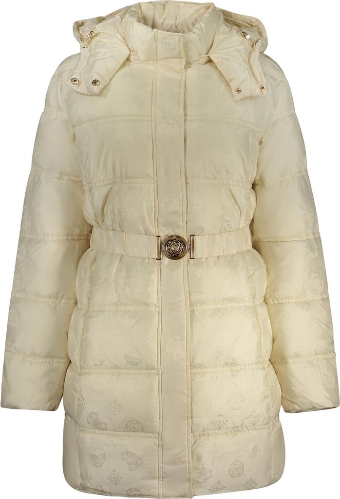 Elegante Damenjacke Beige: Langer Mantel mit Kapuze & Gürtel