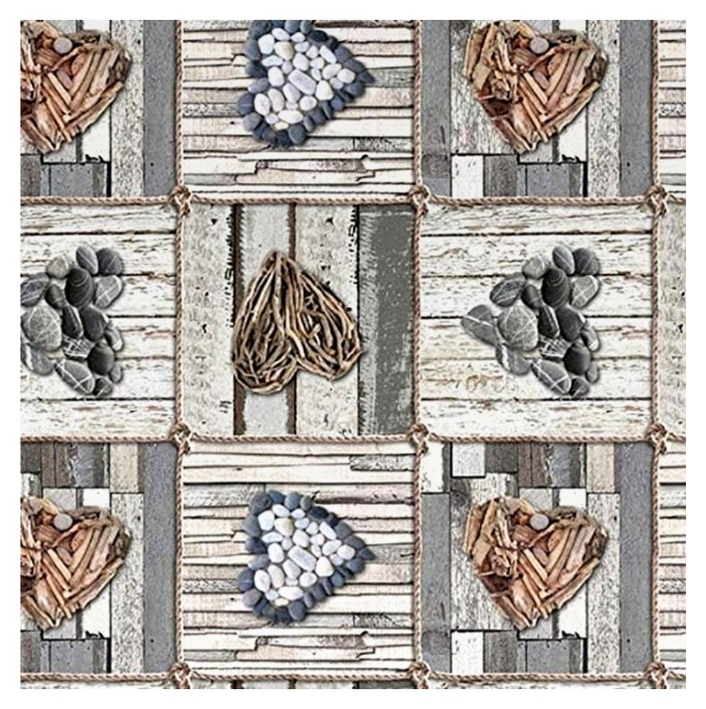 PVC Tischdecke Cuore Wachstuch - Breite und Länge wählbar - abwaschbare Tischdecke - Herz Vintage grau Steine Deko Holz, Größe: 140 x 280 cm