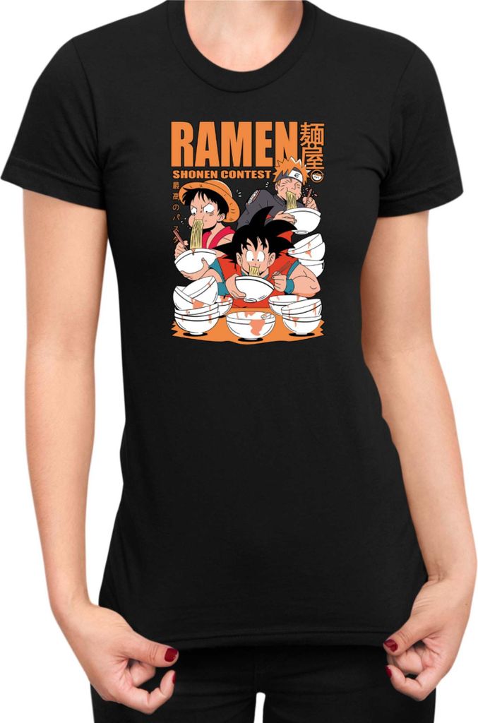 Damen T-Shirt Manga Japan Anime Comics Animation Anime Heroes Ramen Contest, Lady XS / Schwarz