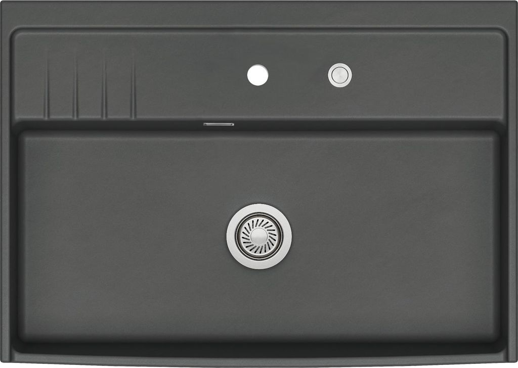 Elementspüle KeraDomo KENTRO 90 in SCHIEFER mit Excenterbedienung / 600 mm AP-Tiefe / systemceram / Keramikspüle