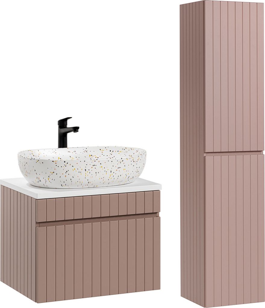 Waschtisch und Hängesäule 60.4cm Zelie mit 1 Schublade, Rose