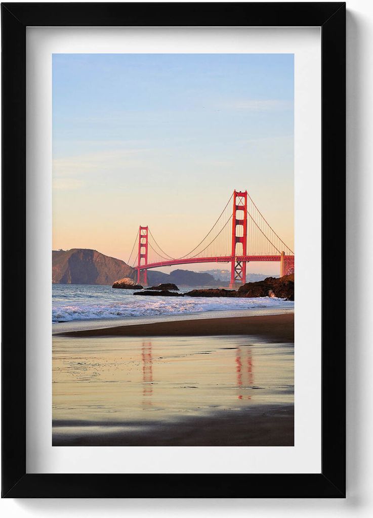 Golden Gate Bridge Landschaft– Wandbild mit Rahmen – Gerahmtes Bild – Wanddekoration – 20x30 cm – Schwarz