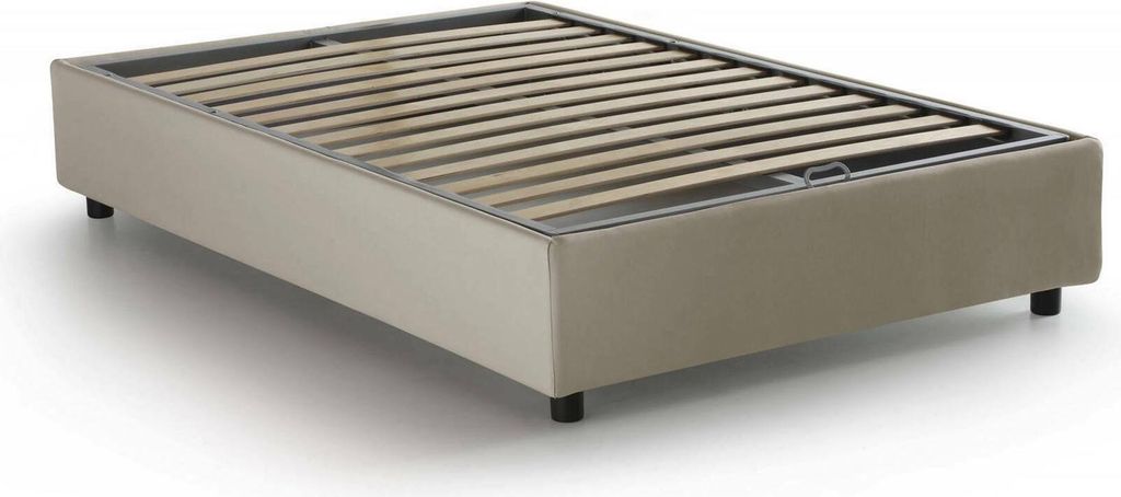 Quadratisches und halbes Bett Daccardi, Containerbett mit Stoffbespannung, 100% Italy, Frontöffnung, passend für Matratze Cm 120x200, Beige