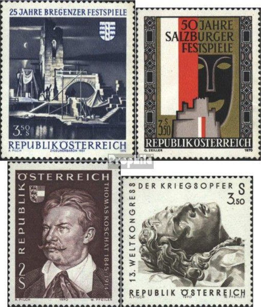 Briefmarken Österreich 1970 Mi 1334,1335,1336,1337 Produktbild 