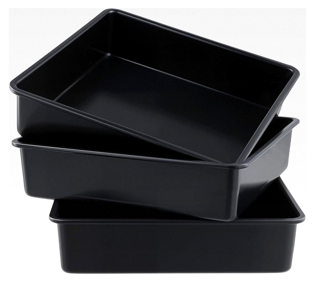 3-teiliges Set quadratische Backformen, 20 x 20 x 5,1 cm, schwarz, antihaftbeschichtet, aus Kohlenstoffstahl für Brownies und Gebäck